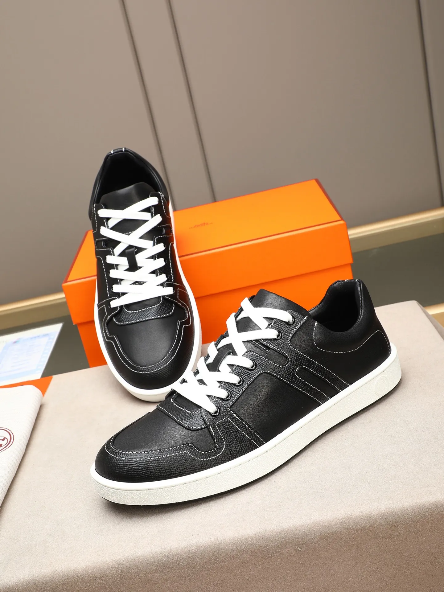 Men's shoes 💰720 [HERMES] Hermès - High-end quality original 🔍🔍🔍 casual sneakers - Upper: 🔝 Napa calfskin, shoe body sewn with brand 'H' totem - Lining: water-dyed cowhide - Outsole: original TPR. :38-44 (45, can be customized)